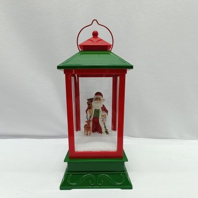 φαναρι santa χιονι/φωτακια/μουσικη 18*18*41cm πρασινο/κοκκινο