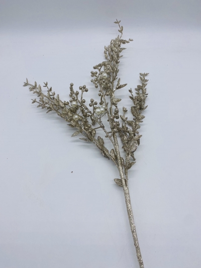 τεχνητο κλαδι φυλλα/ pearls 75cm champagne glitter