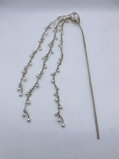 τεχνητο κλαδι κρεμαστο white pearls 94cm champagne glitter