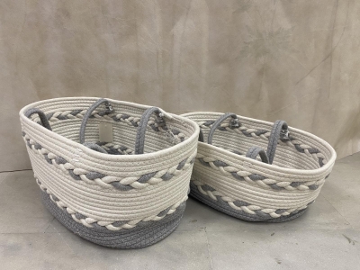 ΤΣΑΝΤΕΣ S/2 COTTON ROPE B:42*25*22CM/S:38*21*18CM ΛΕΥΚΟ/ΓΚΡΙ