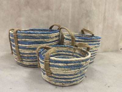 ΚΑΛΑΘΙΑ CORN HUSK S/3 B:32*21*30CM /M:28*18*26CM/S:23*13*21CM ΛΕΥΚΟ/ΤΙΡΚΟΥΑΖ