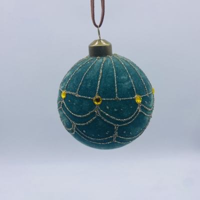 μπαλα γυαλινη golden pattern 8cm velvet mint