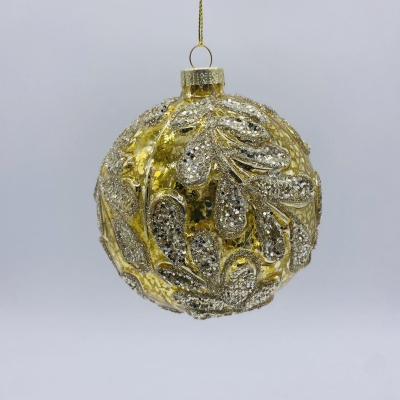 μπαλα γυαλινη φυλλα glitter 10cm antique bronze