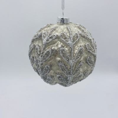 μπαλα γυαλινη φυλλα glitter 10cm antique silver