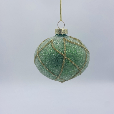 στολιδι γυαλινο classic stripes αμμοβολη 8cm gold/green