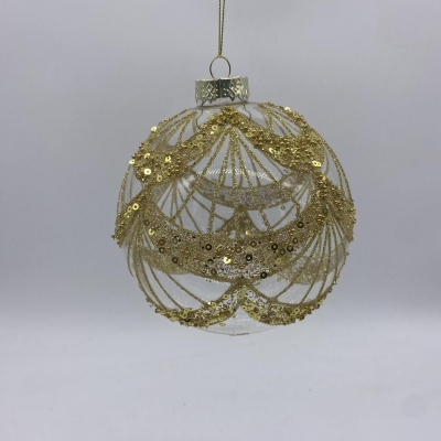 μπαλα γυαλινη golden pattern 12cm transparent