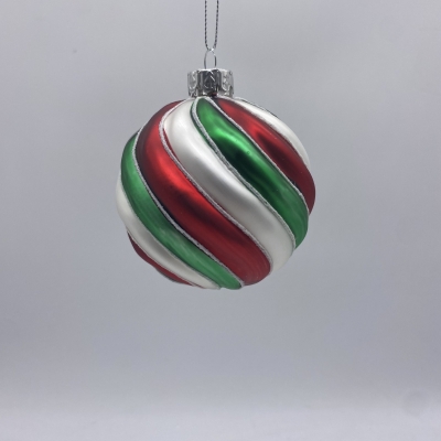 μπαλα γυαλινη 3 swirls 8cm red/green/white