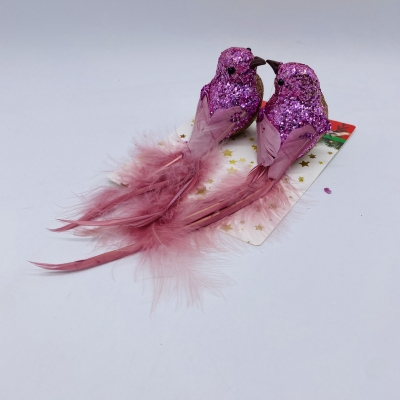 ζευγαρι πουλακια s/2 παγετες/glitter 17cm dusty pink