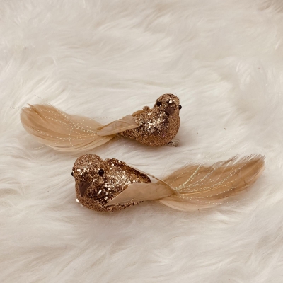 ζευγαρι πουλακια s/2 παγετες/glitter 14cm champagne