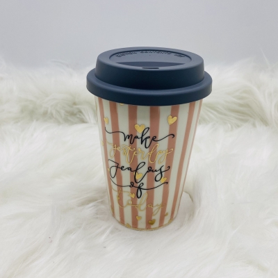 κεραμικη κουπα/καπακι today 9*12.7*6.2cm 400ml pink/black