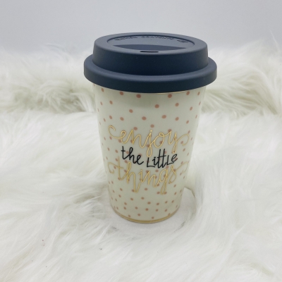 κεραμικη κουπα/καπακι little things 9*12.7*6.2cm 400ml pink/black