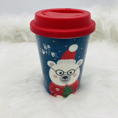 κεραμικη κουπα/καπακι polar bear 9*12.7*6.2cm 400ml blue/red