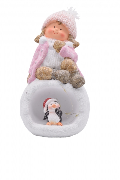 κοριτσακι κεραμικο σε χιονομπαλα 15.5*13*27cm white/pink