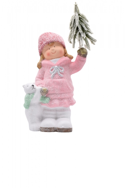 κοριτσακι κεραμικο με αρκουδακι 20*11*46cm white/pink