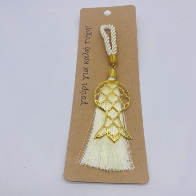 γουρι φουντα 17cm κορδονι λευκο ροδι/καπιτονε