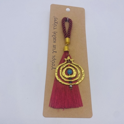 γουρι φουντα 17cm κορδονι λευκο σπιτακι/γκρι