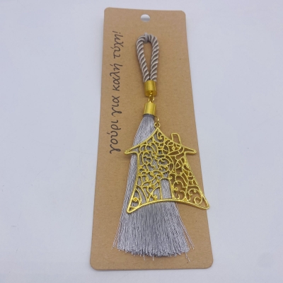 γουρι φουντα 17cm κορδονι μπορντω σπιτακι/σχεδια