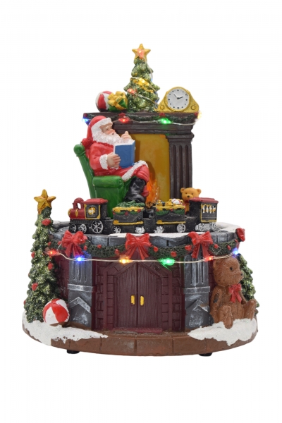 animated santa`s fireplace 17.5*17.5*21cm movement/light/music 3*aa/usb