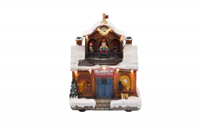 animated small santa`s workshop 17*13*20.5cm movement/light/music 3*aa/usb