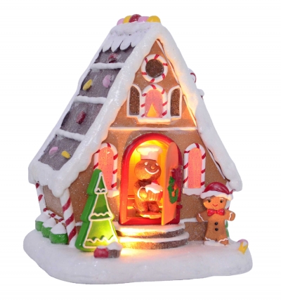 led gingerbread house 15.5*13*18cm light/music usb