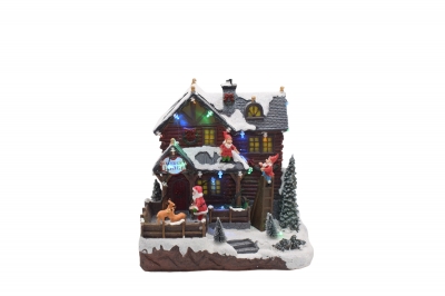animated reindeer lodge 25.5*21*25cm movement/light/music 3*aa/usb