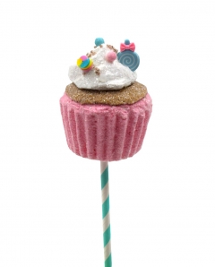 rainbow candy cupcake on straw 7*25cm sugar pink