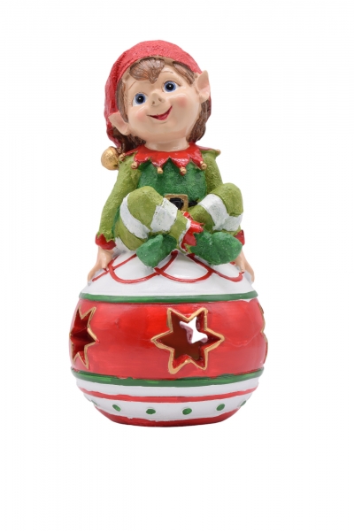 sitting elf on christmas ball 14*14*26cm led light 2*aaa red