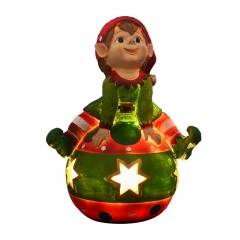 sitting elf on christmas ball 18.5*14*25cm led light 2*aaa green