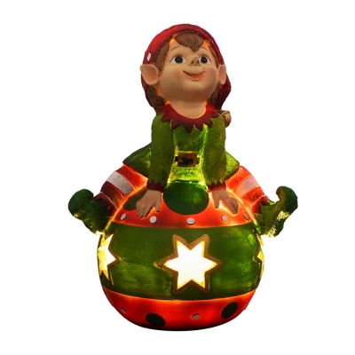 sitting elf on christmas ball 18.5*14*25cm led light 2*aaa green