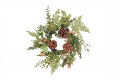 χρ. στεφανι rattan 50cm pe/pinecones ανθισμενο