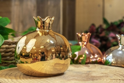 κεραμικο ροδι χρυσο 10 x 10 x 11cm