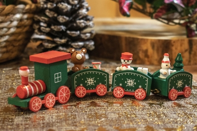 ξυλινο τρενακι μινιατουρα 7.5 x 22.5cm πρασινο