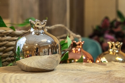 κεραμικο ροδι ασημενιο 7 x 7 x 8cm