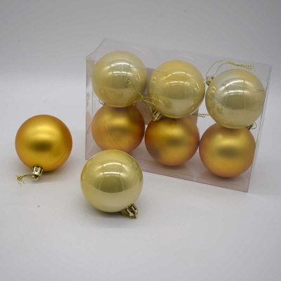 6cm πακετο s/6 χρ.μπαλες αθραυστες matt/pearly light gold
