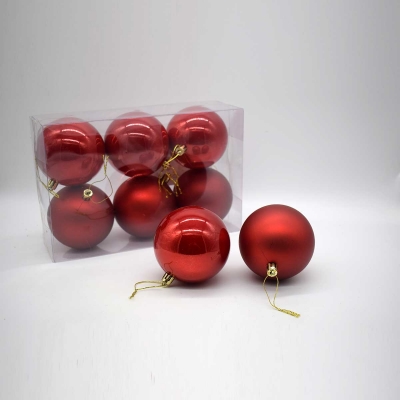 8cm πακετο s/6 χρ.μπαλες αθραυστες matt/pearly christmas red