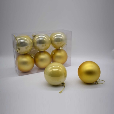 8cm πακετο s/6 χρ.μπαλες αθραυστες matt/pearly light gold
