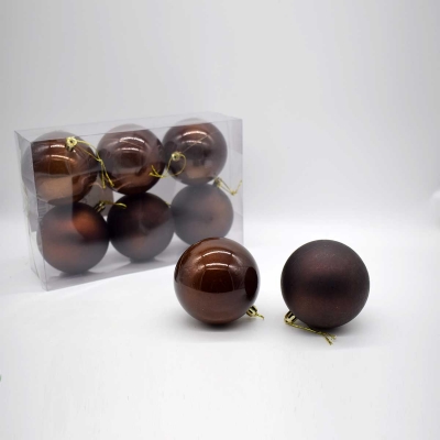 8cm πακετο s/6 χρ.μπαλες αθραυστες matt/pearly dark brown