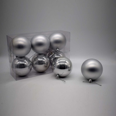 8cm πακετο s/6 χρ.μπαλες αθραυστες matt/pearly silver
