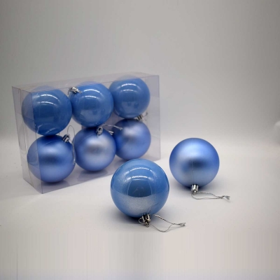 8cm πακετο s/6 χρ.μπαλες αθραυστες matt/pearly misty blue