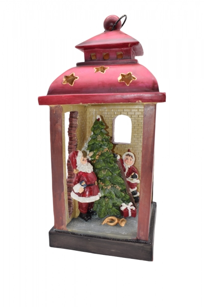 χρ.φαναρι με φως/παρασταση resin 16*16*35cm κοκκινο