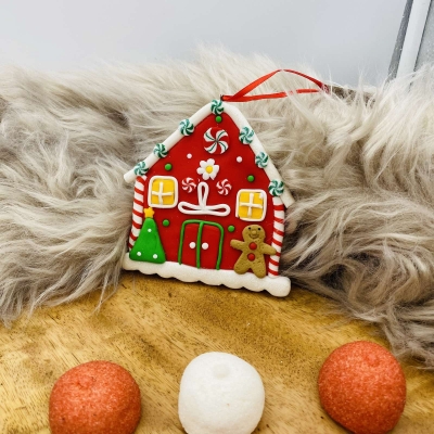 στολιδι clay dough σπιτακι ζαχαρωτο 10.2*11.2cm red