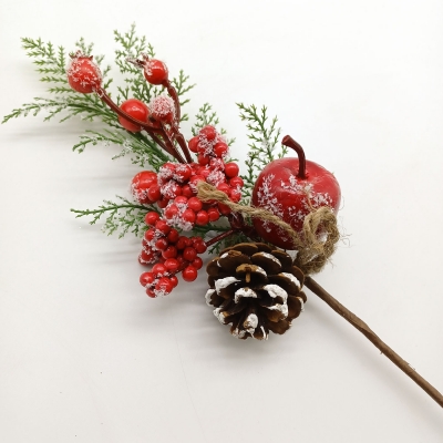 χρ.spray flowers 28cm γκι/μηλαρακι/κουκουναρι