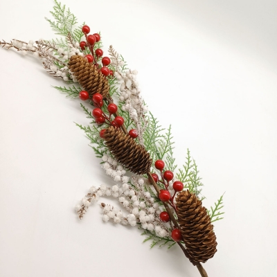 χρ.spray flowers 80cm λευκο,κοκκινο γκι/κουκουναρι