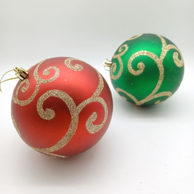 πακετο μπαλες 12cm s/2 green/red(χρυσες σπειρεσ) αθραυστες