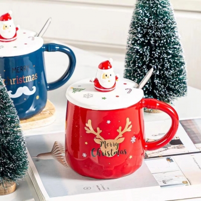 κουπα με καπακι santa/κουταλακι 7.3*8.7cm 400ml red