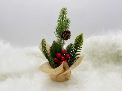 δεντρακι ελατο σε τσουβαλακι 24cm κοκκινο γκι/κουκουναρι