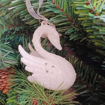 στολιδι κυκνος glitter 7.5*10.5cm λευκο