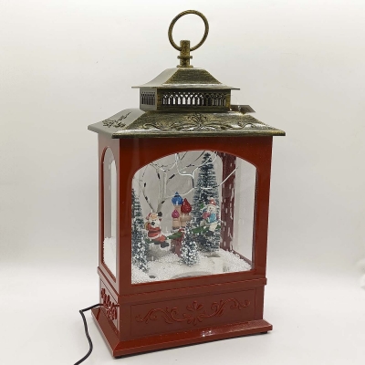 retro φαναρι χριστουγεννιατικο χιονι/φωτακια/μουσικη 23*43.5*13cm maroon gold