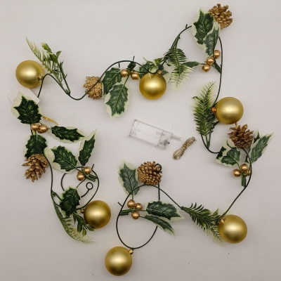 γιρλαντα φωτακια 2m μπαλες/γκι/κουκουναρια χρυσο