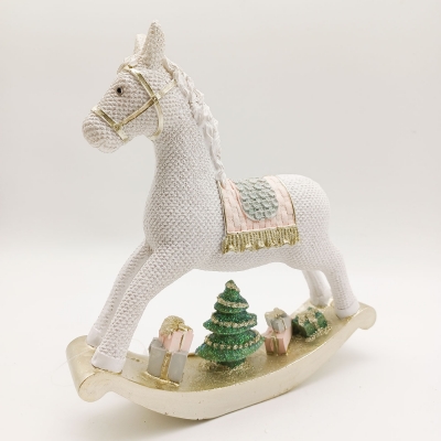 κουνιστο αλογακι resin 16.5*4*16.5cm με ροζ σελα